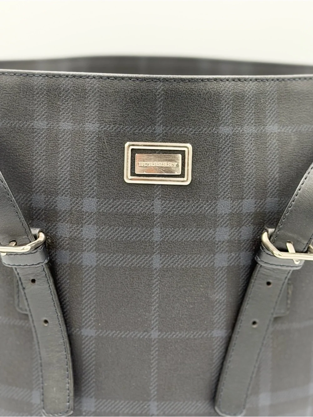 Burberry Black Plaid Leather-Trim Backpack Bucket With Burberry drawstring bag